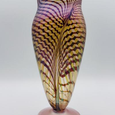 Signed Rick Strini Hand-Blown Pulled-Feather Vase, 1995 — Collectible Studio Glass