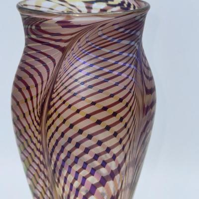 Signed Rick Strini Hand-Blown Pulled-Feather Vase, 1995 — Collectible Studio Glass