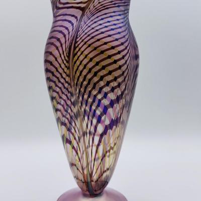 Signed Rick Strini Hand-Blown Pulled-Feather Vase, 1995 — Collectible Studio Glass