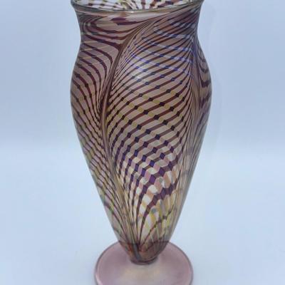 Signed Rick Strini Hand-Blown Pulled-Feather Vase, 1995 — Collectible Studio Glass
