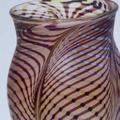 Signed Rick Strini Hand-Blown Pulled-Feather Vase, 1995 — Collectible Studio Glass
