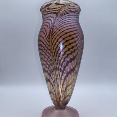 Signed Rick Strini Hand-Blown Pulled-Feather Vase, 1995 — Collectible Studio Glass
