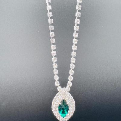 Vintage Green Rhinestone Crystal Adjustable Necklace