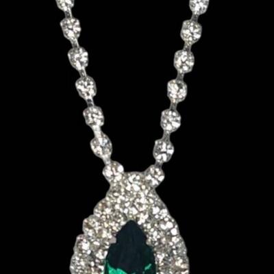 Vintage Green Rhinestone Crystal Adjustable Necklace