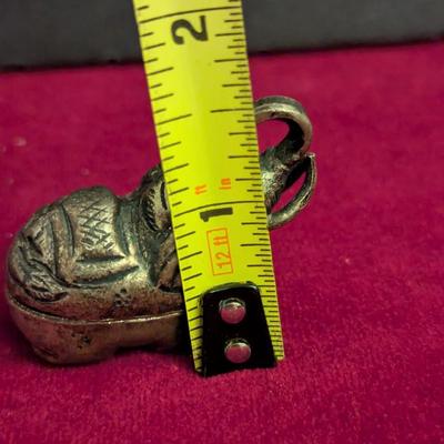 Vintage Etched Metal Elephant Lidded Incense Trinket Box #65