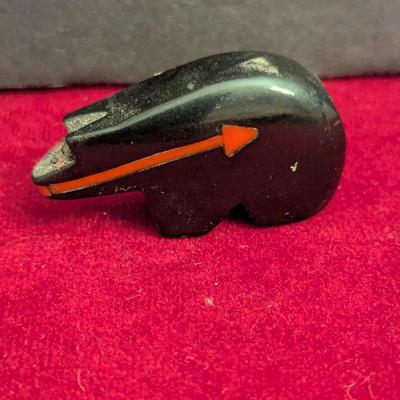 1970's Native David Yazzie Navajo Carved Jet Bear Coral Figure #75