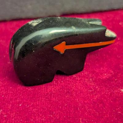 1970's Native David Yazzie Navajo Carved Jet Bear Coral Figure #75
