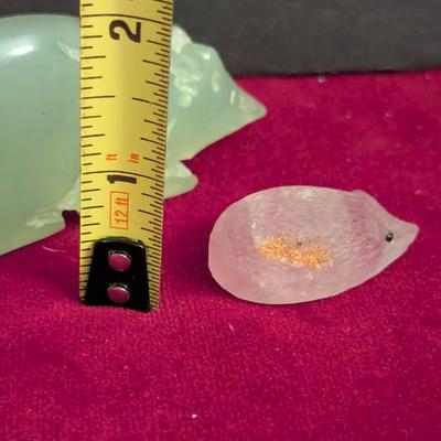 Hand Carved Hedgehog Figure & Jade Stone Carved Mouse #91