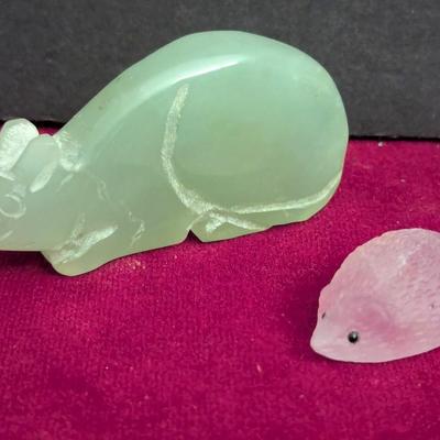 Hand Carved Hedgehog Figure & Jade Stone Carved Mouse #91