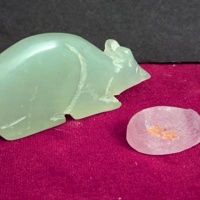Hand Carved Hedgehog Figure & Jade Stone Carved Mouse #91