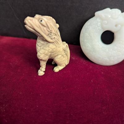 Jade Hand Carved Statue Of Dragon & Rhino Hand Carved Gemstone #93