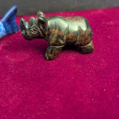 Jade Hand Carved Statue Of Dragon & Rhino Hand Carved Gemstone #93