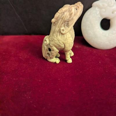 Jade Hand Carved Statue Of Dragon & Rhino Hand Carved Gemstone #93