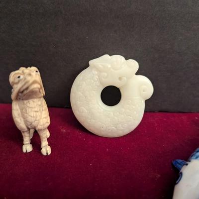 Jade Hand Carved Statue Of Dragon & Rhino Hand Carved Gemstone #93