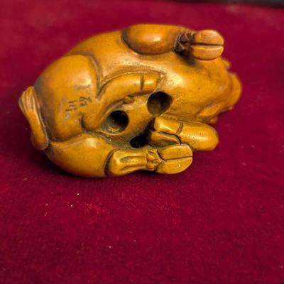Hand Carved Boxwood Netsuke Boar #94