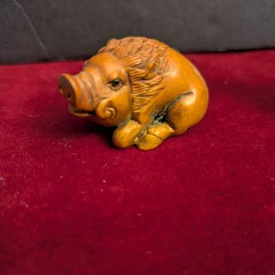 Hand Carved Boxwood Netsuke Boar #94