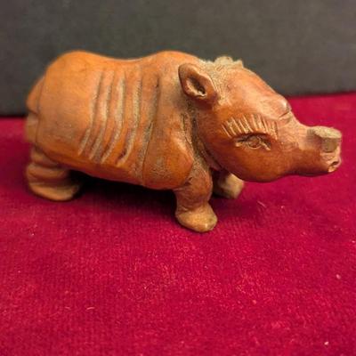 Hand Carved Boxwood Netsuke Rhino Animal #97