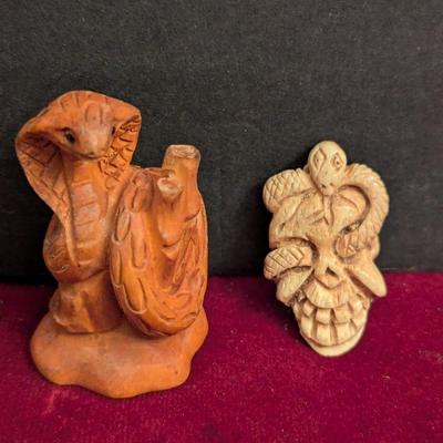 Hand Carved Boxwood Netsuke Animals Snake Trinket Box #98