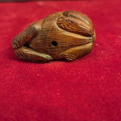 Hand Carved Boxwood Netsuke Rabbit & Momma Elephant With Baby #99