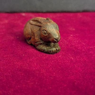 Hand Carved Boxwood Netsuke Rabbit & Momma Elephant With Baby #99