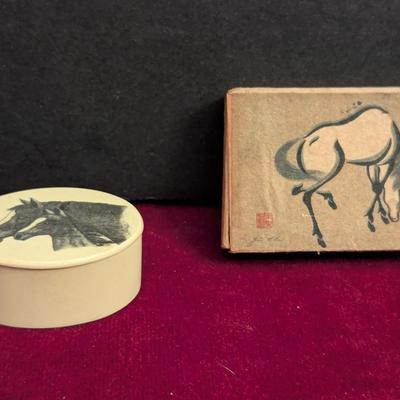 Japanese Woodblock Print Galloping Horse & Horse Trinket Box #101
