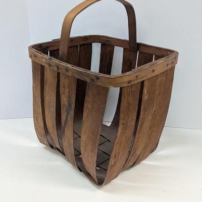Antique Oak Splint Basket Rectangle Swing Handle Possibly 1800's