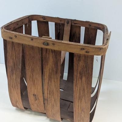 Antique Oak Splint Basket Rectangle Swing Handle Possibly 1800's