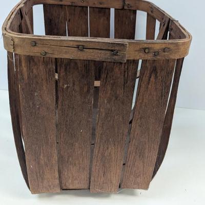 Antique Oak Splint Basket Rectangle Swing Handle Possibly 1800's