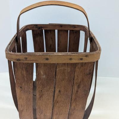 Antique Oak Splint Basket Rectangle Swing Handle Possibly 1800's
