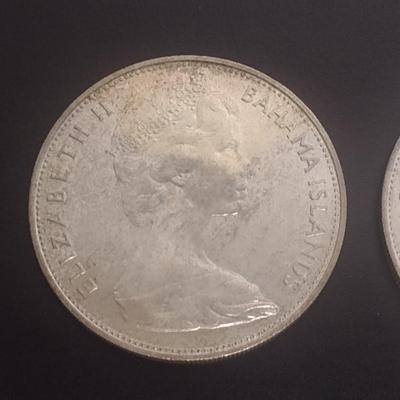 Set of Two 1966 Elizabeth II Bahama Islands $5 Silver Coins Circulated 39 grams Each Coin (#33)