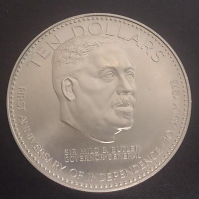1974 Commonwealth of Bahamas First Year Anniversary of Independance Sir Milo Butler $10 Silver Coin Circulated (#34)