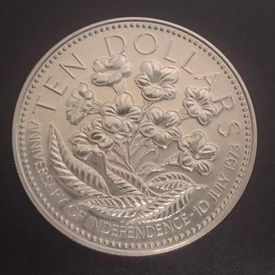 1975 Commonwealth of Bahamas Anniversary of Independance $10 Silver Coin Circulated (#35)