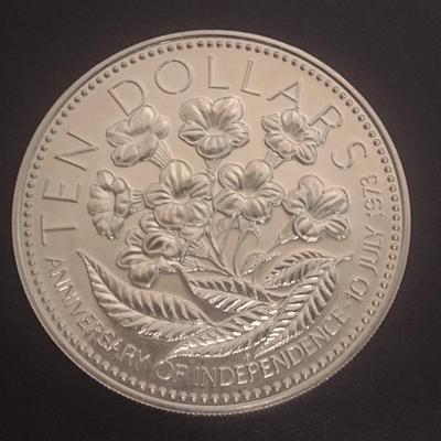 1975 Commonwealth of Bahamas Anniversary of Independance $10 Silver Coin Circulated (#36)