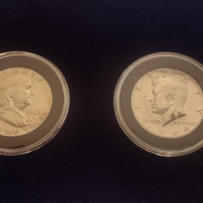 1963 US Mint Silver Franklin and 1964 Silver Kennedy Half Dollars Uncirculated (#46)