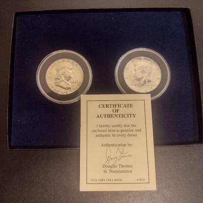 1963 US Mint Silver Franklin and 1964 Silver Kennedy Half Dollars Uncirculated (#46)