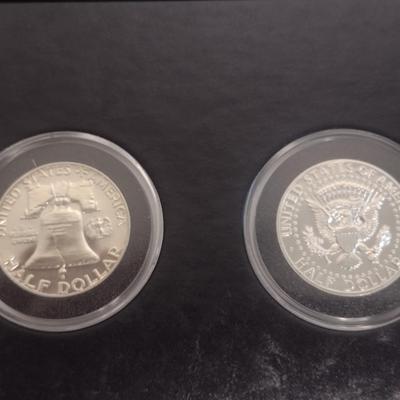1963 US Mint Silver Franklin and 1964 Silver Kennedy Half Dollars Uncirculated (#46)