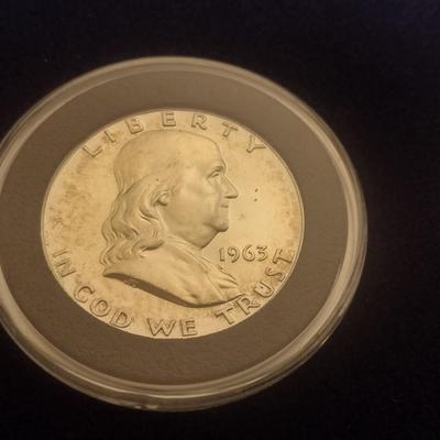 1963 US Mint Silver Franklin and 1964 Silver Kennedy Half Dollars Uncirculated (#46)