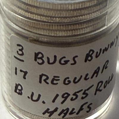 Choice BU Condition Roll of (20) 1955 Silver Franklin Half Dollars w/3-Bugs Bunny Halves Included with the 20 Coins.