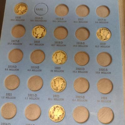 1916 to 1945 Mercury Head Dime Silver Coin Collection as Shown (#70)