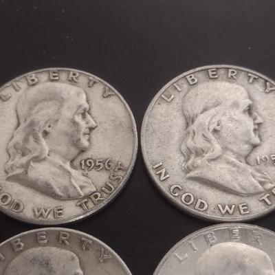 Set of Four US Mint Franklin Silver Half Dollars Various Dates Circulated (#72)