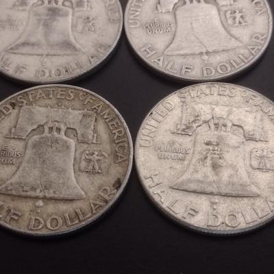 Set of Four US Mint Franklin Silver Half Dollars Various Dates Circulated (#72)