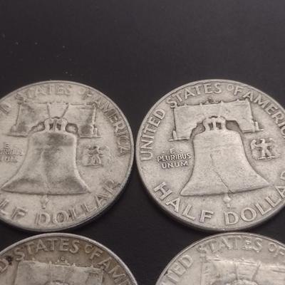 Set of Four US Mint Franklin Silver Half Dollars Various Dates Circulated (#72)