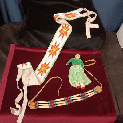 NATIVE AMERICAN CRAFTED HAND BEADED AND SEWN LEATHER BELT PLUS MORE