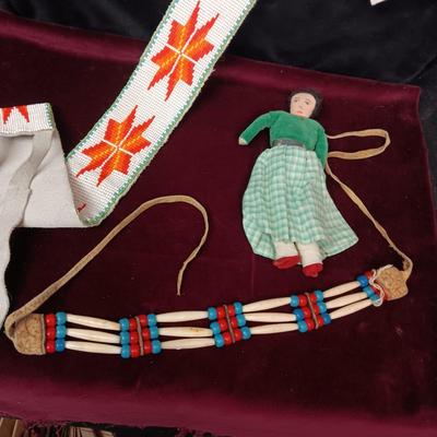 NATIVE AMERICAN CRAFTED HAND BEADED AND SEWN LEATHER BELT PLUS MORE