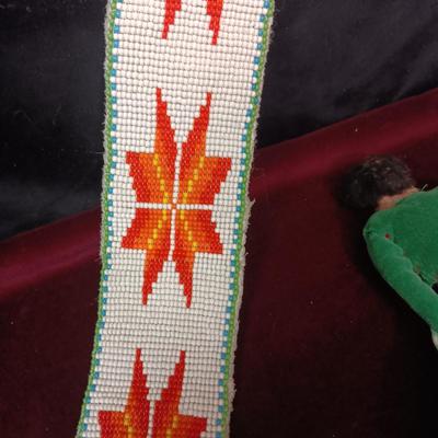 NATIVE AMERICAN CRAFTED HAND BEADED AND SEWN LEATHER BELT PLUS MORE