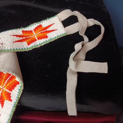 NATIVE AMERICAN CRAFTED HAND BEADED AND SEWN LEATHER BELT PLUS MORE