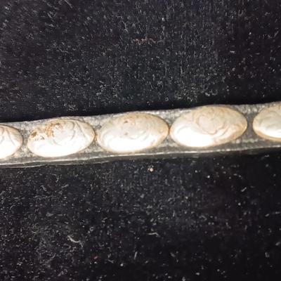 SILVER PLATE ON BRONZE BELT BUCKLE AND LEATHER W/CONCHO BRACELET