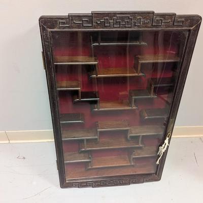 Chinese Carved Rosewood Wall Mounted Curio Display Cabinet