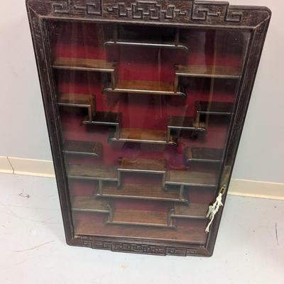Chinese Carved Rosewood Wall Mounted Curio Display Cabinet