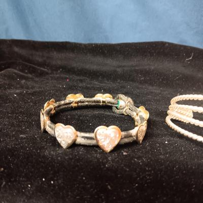 SILVER PLATED HEART CUFF BRACELET AND LEATHER BRACELET WITH METAL CONCHOS
